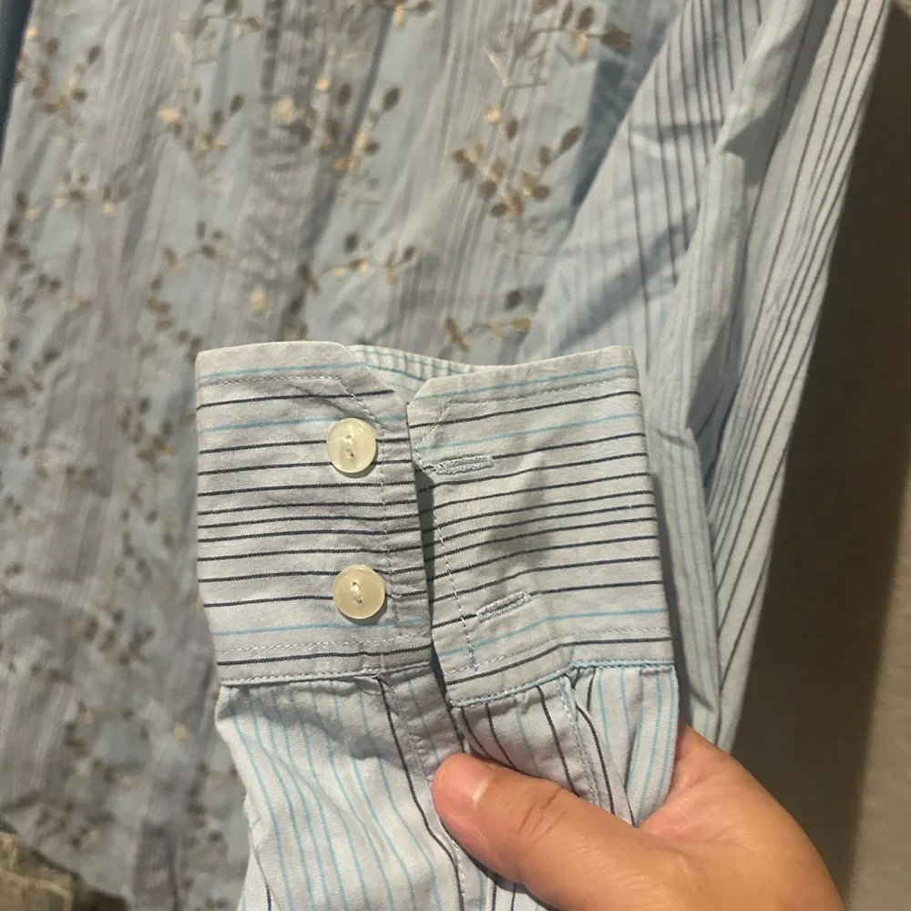 Guess Button Up Shirt Long Sleeve Mens L Blue Striped Embroidered - Picture 5 of 9